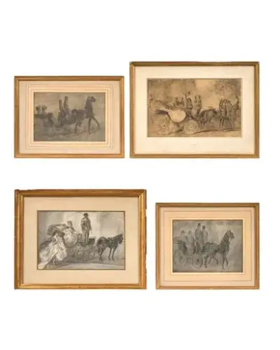 Constantin GUYS (1802-1892) Calèches Lot de quatre – kavel bij Galerie Moderne, Elsene (Brussel)