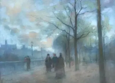 Lucien FRANK (1857-1920) Promenade le long de la Seine Pastel – kavel bij Galerie Moderne, Elsene (Brussel)