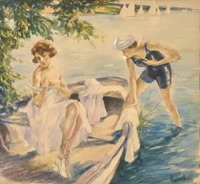 Edward CUCUEL (1875-1954) Les baigneuses Aquarelle sur papier Signé "Cucuel" en bas à droite… – kavel bij Galerie Moderne, Elsene (Brussel)