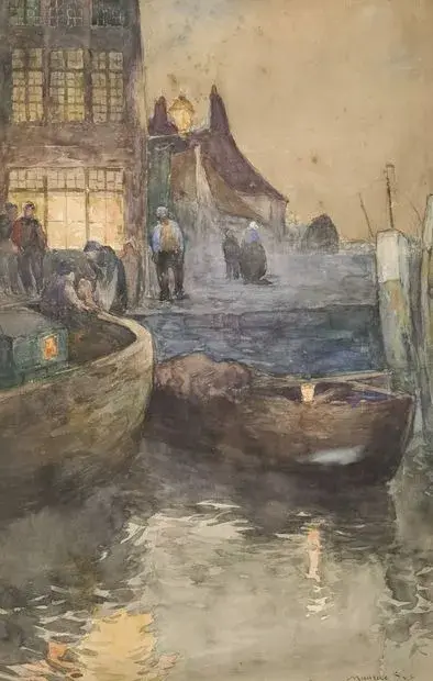 Maurice SYS (1880-1972) Embarcation dans la nuit Aquarelle – kavel bij Galerie Moderne, Elsene (Brussel)