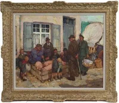 Roméo DUMOULIN (1883-1944) Le marché aux porcs Huile sur toile Signé en bas à… – kavel bij Galerie Moderne, Elsene (Brussel)