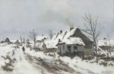 Isidore VERHEYDEN (1846-1905) Village enneigé Huile – kavel bij Galerie Moderne, Elsene (Brussel)