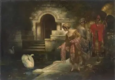 Karl EXNER (1842-1914) Jeunes femmes nourrissant les cygnes Huile sur toile Signé en bas… – kavel bij Galerie Moderne, Elsene (Brussel)