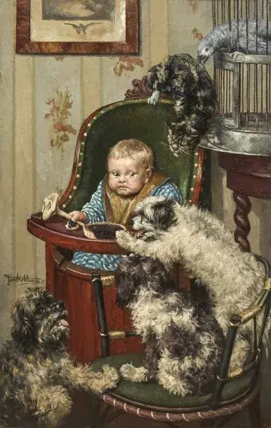 Jan STOBBAERTS (1838-1914) Enfant entouré d'animaux jouant Huile sur toile Signé "Jan Stobbaerts" en… – kavel bij Galerie Moderne, Elsene (Brussel)