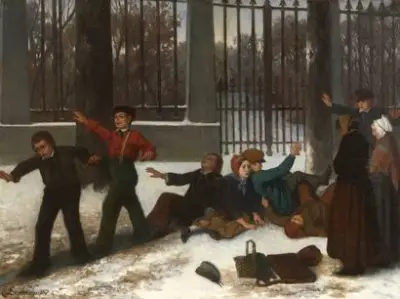 Edmond LOMBRICHS (1830-1887) Jeux d'enfants en hiver Huile – kavel bij Galerie Moderne, Elsene (Brussel)