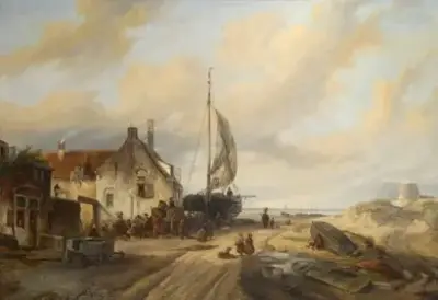 Salomon Leonardus VERVEER (1813-1876) Vue du village de Catwijk aan zee, vers 1847 Huile… – kavel bij Galerie Moderne, Elsene (Brussel)