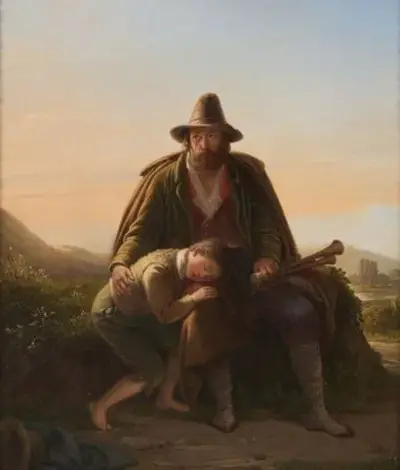 Joseph MEGANCK (1807-1891) Le repos du berger, 1844 Huile – kavel bij Galerie Moderne, Elsene (Brussel)