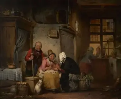 Aimé PEZ (1805-1893) Scène d'intérieur Huile sur panneau Signé – kavel bij Galerie Moderne, Elsene (Brussel)