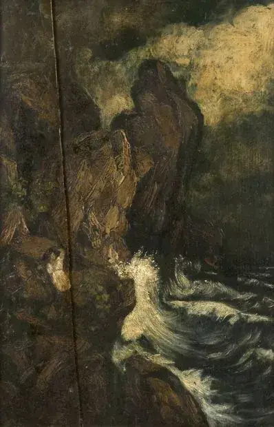 École du XIXe siècle Femme au rocher Huile sur panneau Non – kavel bij Galerie Moderne, Elsene (Brussel)