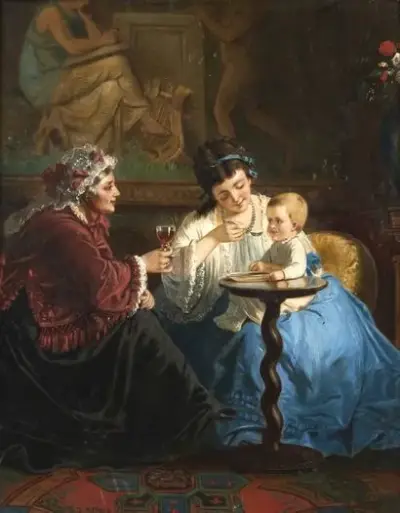 École allemande du XIXe siècle Le repas du nourrisson Huile – kavel bij Galerie Moderne, Elsene (Brussel)