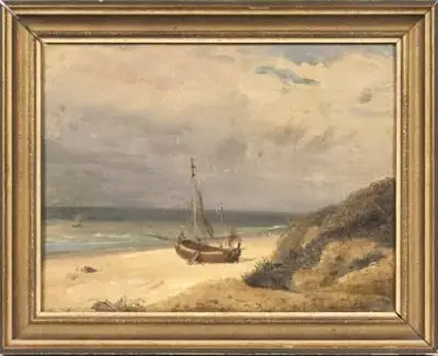 École anglaise du XIXe siècle, suiveur de Richard Parkes BONINGTON (1802-1828) Bateau de pêche… – kavel bij Galerie Moderne, Elsene (Brussel)