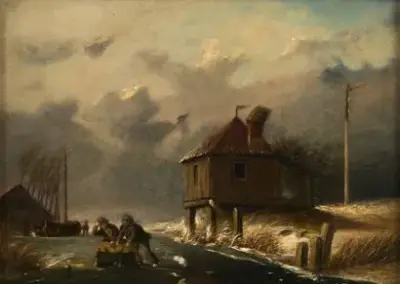 Andreas SCHELFHOUT (1787-1870) Scène animée Huile sur panneau Signé en bas à droite "A – kavel bij Galerie Moderne, Elsene (Brussel)