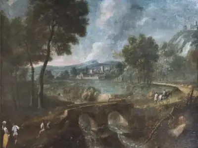 École française du XVIIIe siècle Paysage lacustre Huile – kavel bij Galerie Moderne, Elsene (Brussel)