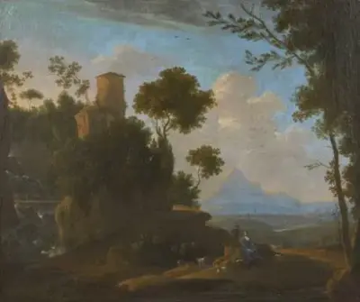 École du XVIIIe siècle Paysage italien Huile sur toile 73 – kavel bij Galerie Moderne, Elsene (Brussel)