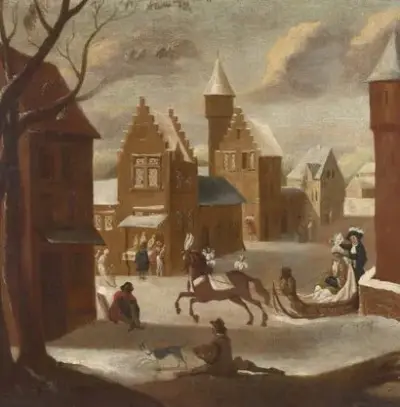 École du XVIIIe siècle Traineau dans un paysage hivernal Huile – kavel bij Galerie Moderne, Elsene (Brussel)
