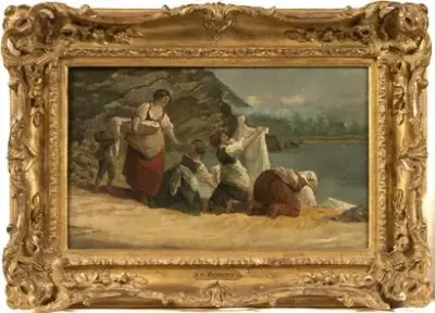 École française vers 1800 Les Lavandières Huile sur – kavel bij Galerie Moderne, Elsene (Brussel)