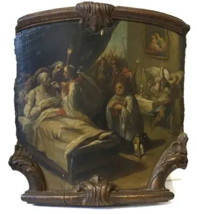 Travail du XVIIIe siècle Le Sacrement des malades Huile – kavel bij Galerie Moderne, Elsene (Brussel)