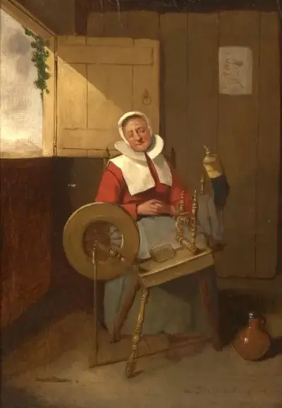 Guiringh Gerritz VAN BREKELENKAM (1622-1668) La fileuse Huile sur panneau Signé et daté "Brekelenkam… – kavel bij Galerie Moderne, Elsene (Brussel)