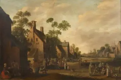 Joost Cornelisz DROOCHSLOOT (1586-1666) Fête villageoise Huile – kavel bij Galerie Moderne, Elsene (Brussel)