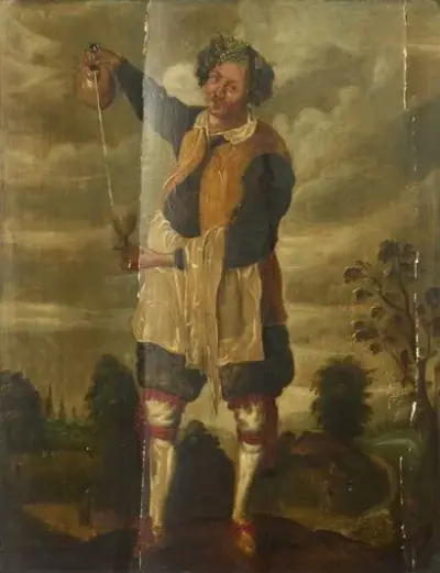 École flamande du XVIIe siècle Le buveur Huile sur panneau en trois parties Marque… – kavel bij Galerie Moderne, Elsene (Brussel)