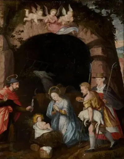 École flamande du XVIIe siècle Adoration des bergers Huile – kavel bij Galerie Moderne, Elsene (Brussel)