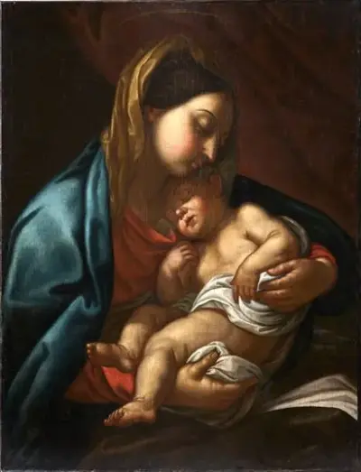 École italienne du XVIIe siècle Maternité Huile sur toile 97 x 75 cm – kavel bij Galerie Moderne, Elsene (Brussel)