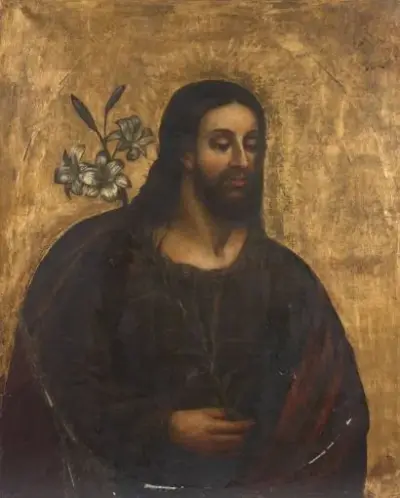 École espagnole du XVIIe siècle Christ aux lys Huile – kavel bij Galerie Moderne, Elsene (Brussel)