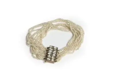 Travail du XIXe siècle Bracelet multirangs en perles de semence avec fermoir en or… – kavel bij Galerie Moderne, Elsene (Brussel)