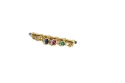 Broche en or jaune 18k (750°/°°) sertie de quatre pierres – kavel bij Galerie Moderne, Elsene (Brussel)