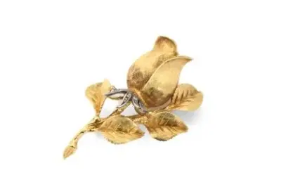 Broche "Rose" en or jaune et blanc 18k (750°/°°) sertie – kavel bij Galerie Moderne, Elsene (Brussel)