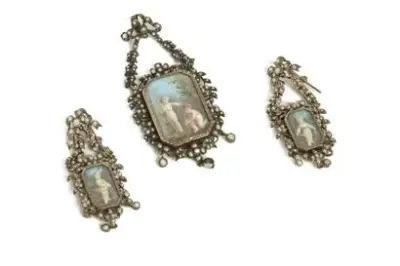 Travail du XIXe siècle Parure de style Louis XVI en or et argent comprenant… – kavel bij Galerie Moderne, Elsene (Brussel)