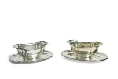 WOLFERS Frères Lot de deux saucières en argent 835°/°° de style Art Déco Longueurs:… – kavel bij Galerie Moderne, Elsene (Brussel)