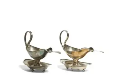 Travail français du début du XIXe siècle Paires de saucières et de cuillères en… – kavel bij Galerie Moderne, Elsene (Brussel)