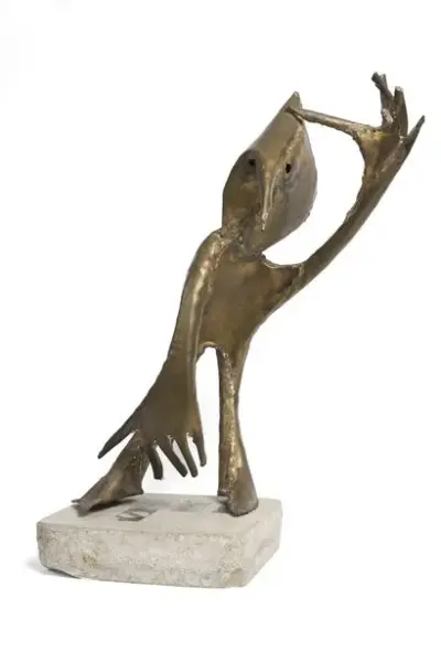 REINHOUD (1928-2007) Oiseau Sculpture en métal sur socle en pierre lithographique Hauteur totale :… – kavel bij Galerie Moderne, Elsene (Brussel)