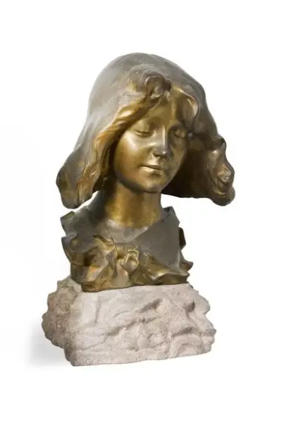 Pierre-Félix FIX-MASSEAU (1869-1937) Buste d'élégante Bronze à patine dorée sur socle en pierre sculptée… – kavel bij Galerie Moderne, Elsene (Brussel)