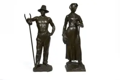 Godefroid DEVREESE (1861-1941) Couple de paysans Paire de bronzes à patine brune Signés "Devreese"… – kavel bij Galerie Moderne, Elsene (Brussel)