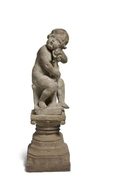 Travail du XIXe siècle Chérubin assis Pierre bleue – kavel bij Galerie Moderne, Elsene (Brussel)