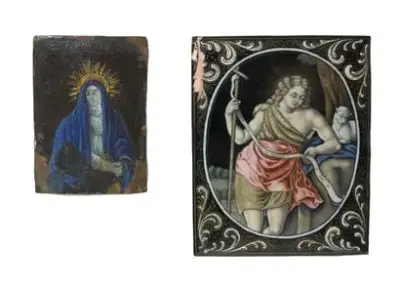 Travail du XIXe siècle Deux plaques en émaux de Limoges – kavel bij Galerie Moderne, Elsene (Brussel)