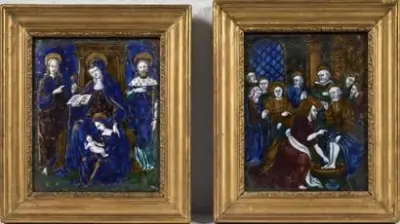 Travail limousin du XVIe siècle Jésus lavant les pieds des Apôtres et Sainte Anne… – kavel bij Galerie Moderne, Elsene (Brussel)