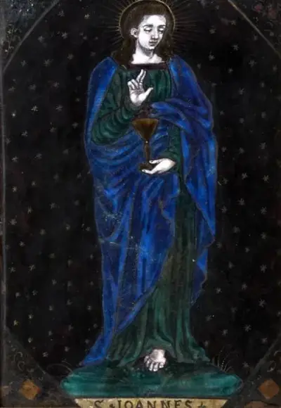 Travail de Limoges du XVIIe siècle Saint Joannes Plaque en émail de Limoges 15,5… – kavel bij Galerie Moderne, Elsene (Brussel)