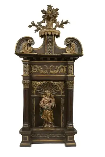 Travail du XVIIe siècle Niche en bois contenant une Vierge à l'enfant en terre… – kavel bij Galerie Moderne, Elsene (Brussel)