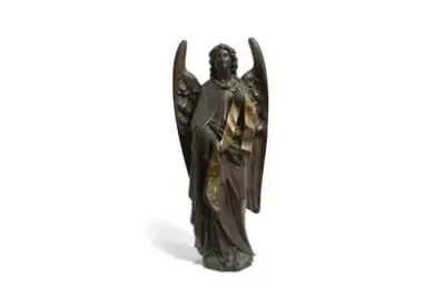 Travail du XVIIIe siècle Ange musicien Bois sculpté et polychromé Hauteur: 50 cm – kavel bij Galerie Moderne, Elsene (Brussel)