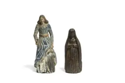 Travail du XVIIe - XVIIIe siècle Lot de deux saints en bois sculpté dont… – kavel bij Galerie Moderne, Elsene (Brussel)