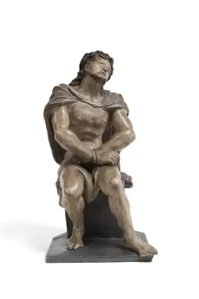 Travail du XVIIe siècle Christ aux liens Sculpture en terre cuite polychrome Hauteur: 44,5… – kavel bij Galerie Moderne, Elsene (Brussel)