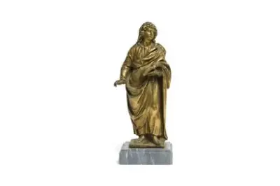 Italie, XVIIe siècle Saint-Jean Bronze doré reposant sur un socle en marbre bleu turquin… – kavel bij Galerie Moderne, Elsene (Brussel)