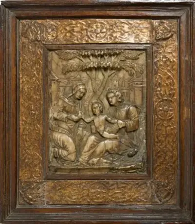 Travail du XVIe siècle Bas-relief en albâtre de Malines représentant la Sainte Famille 12,5… – kavel bij Galerie Moderne, Elsene (Brussel)