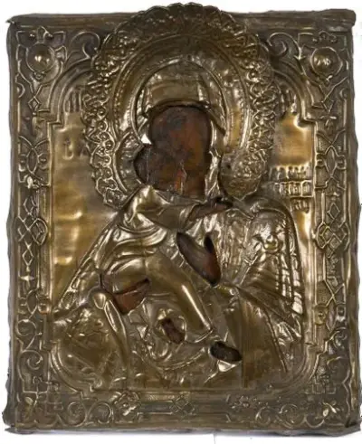 Russie, début du XIXe siècle Icône de la Mère de Dieu de Vladimir Tempera… – kavel bij Galerie Moderne, Elsene (Brussel)