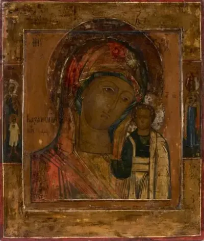 Russie, début du XIXe siècle Icône de la Mère de Dieu de Kazan Tempera… – kavel bij Galerie Moderne, Elsene (Brussel)