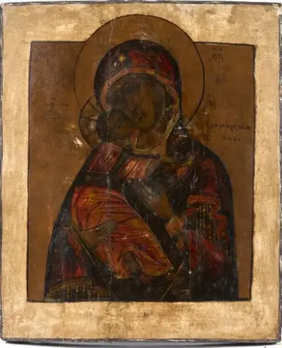 Russie, début du XIXe siècle Icône de la Mère de Dieu de Kazan Tempera… – kavel bij Galerie Moderne, Elsene (Brussel)