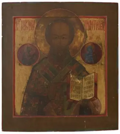 Russie, première moitié du XIXe siècle Icône de Saint Nicolas le Thaumaturge Tempera sur… – kavel bij Galerie Moderne, Elsene (Brussel)